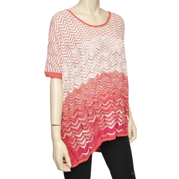 BCBG Max Azria Silk Blend Chevron Poncho Knit Sweater Top Pink S Nwt $198 - Picture 2 of 9